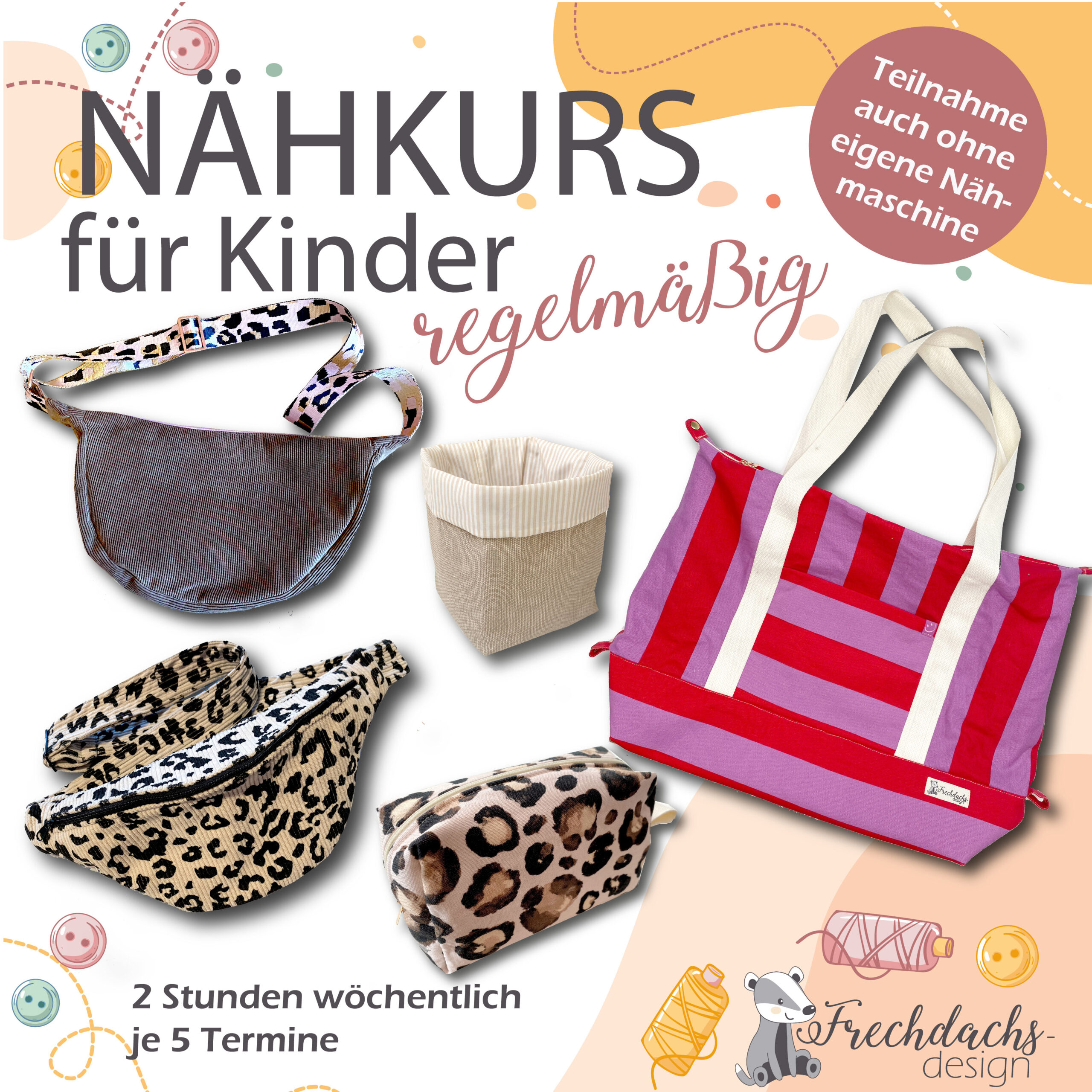 Kindernähkurs wöchentlich – 5 Termine Kinder lernen Nähen an der Nähmaschine im regelmäßigen Kindernähkurs
