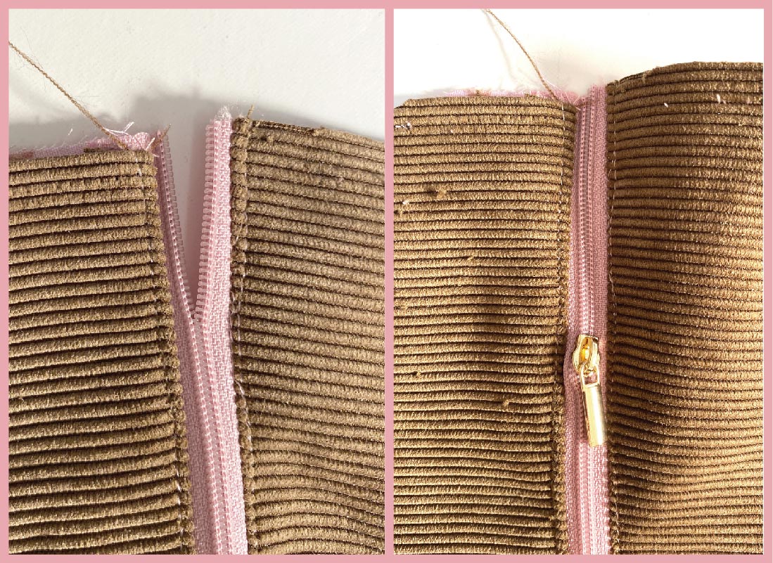 Schnittmuster Tasche - Reißverschluss einfädeln